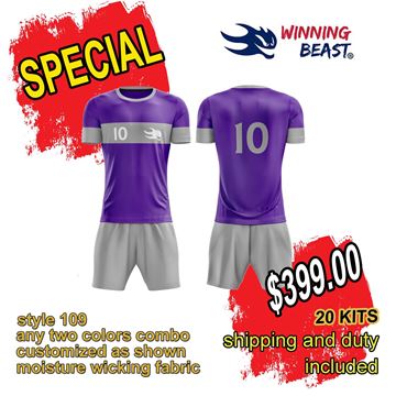 Picture of Lot of 20 Soccer Apparel (Jersey and Shorts) Custom Made for You with Numbers and Logo on Jersey. Style 109. Special