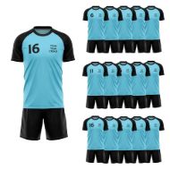 Picture of Lot of 15 Unisex Soccer Apparel (Jersey and Shorts) Custom Made for You in Any Ten Sizes with Numbers and Logo. Style 218