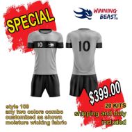 Picture of Lot of 20 Soccer Apparel (Jersey and Shorts) Custom Made for You with Numbers and Logo on Jersey. Style 109. Special