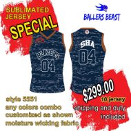 Picture of Lot of 10 Basketball Jersey Fully Decorated in a Sublimated Design. Style 5551 Special.