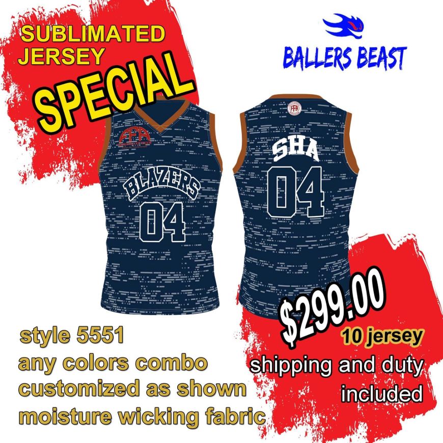Picture of Lot of 10 Basketball Jersey Fully Decorated in a Sublimated Design. Style 5551 Special.