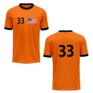 Picture of Custom Made Soccer Game Uniform Jersey with Team Logo and Player Numbers. Style 100J.